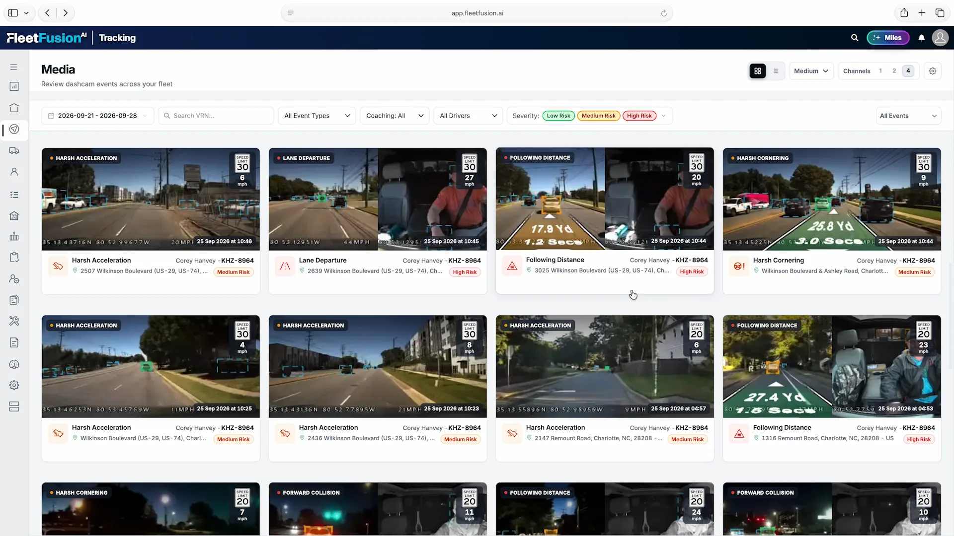 Recorded driving events with the context to review them.